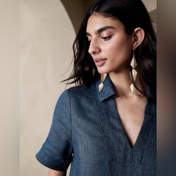 NWT! Banana Republic Indigo Cruz Linen Maxi Shirtdress - Size XS 🦋 - Picture 5 of 11